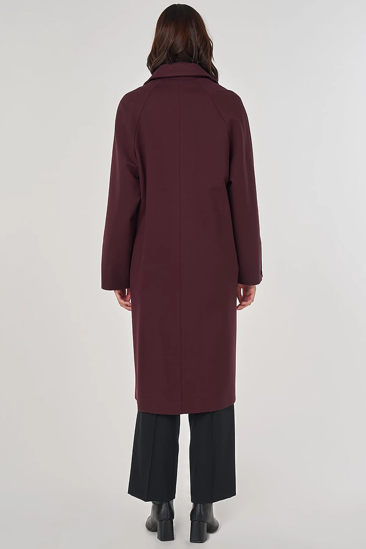 Stand Collar Raglan Sleeve Coat Dark Burgundy