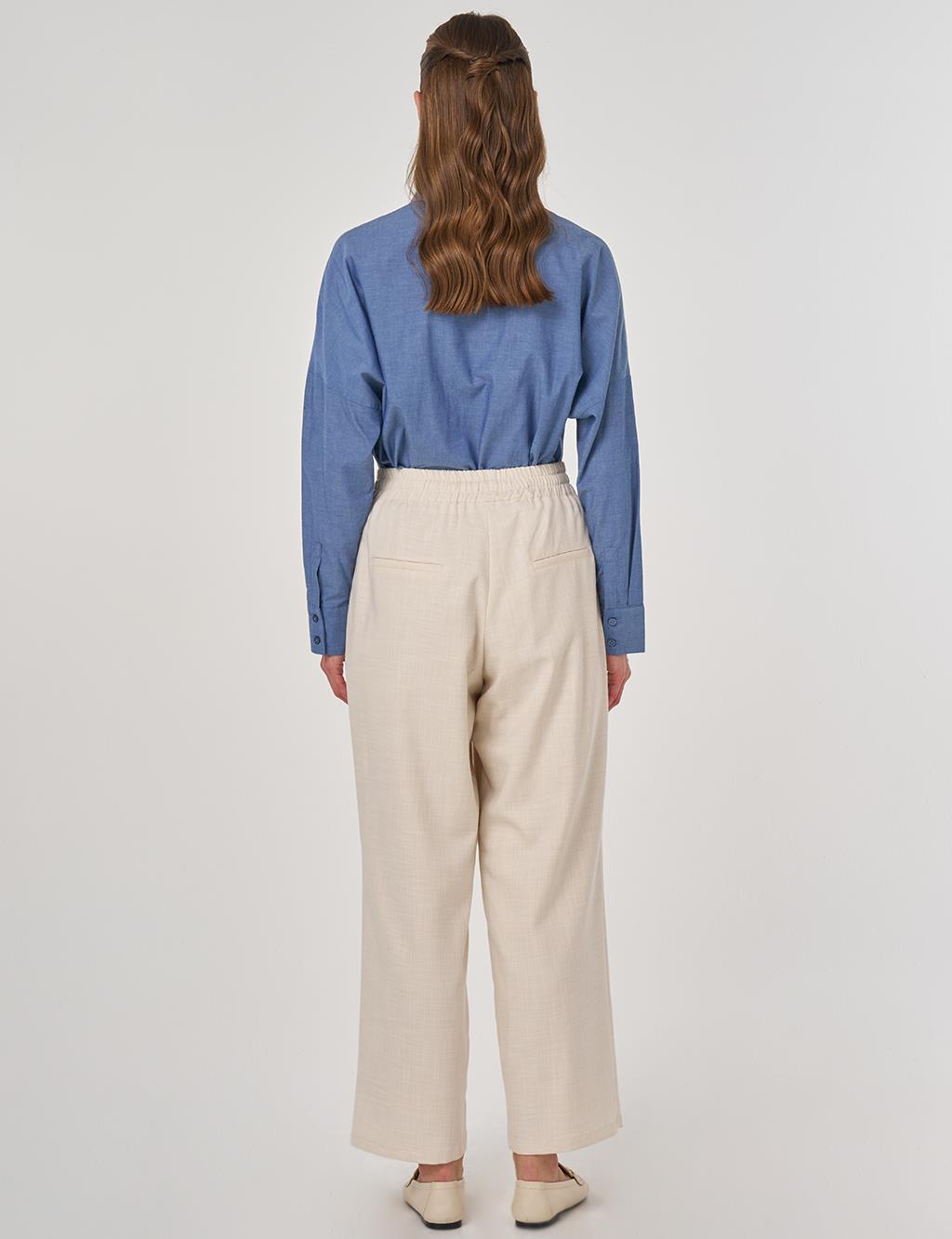 Yüksek Bel Rahat Kesim Pantolon Krem