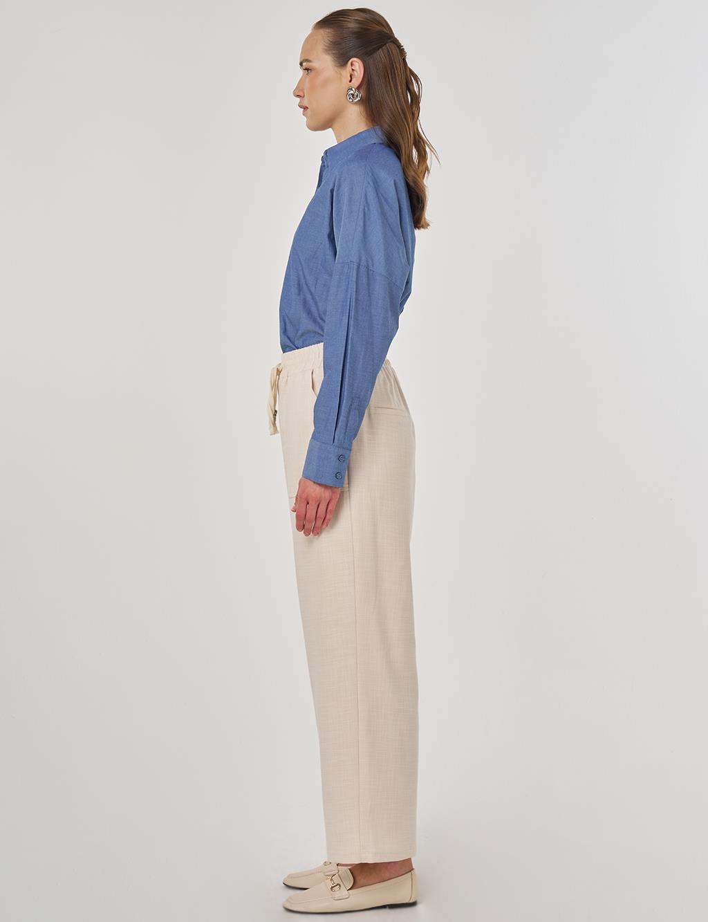 Yüksek Bel Rahat Kesim Pantolon Krem