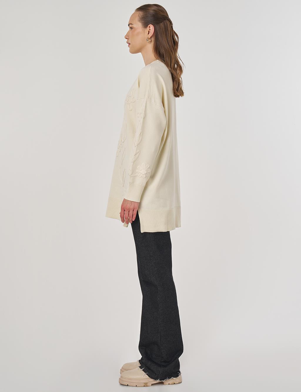 Appliquéd Viscose Knit Tunic in Cream