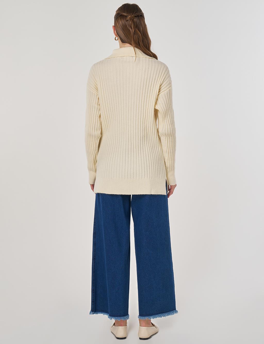 Payet İşlemeli Viskon Triko Tunik Bej 