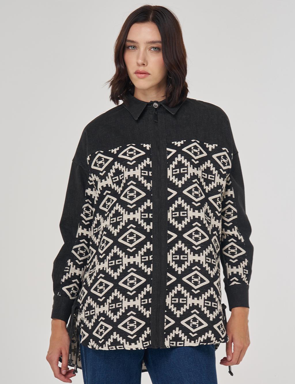 Ethnic Pattern Blouse in Black