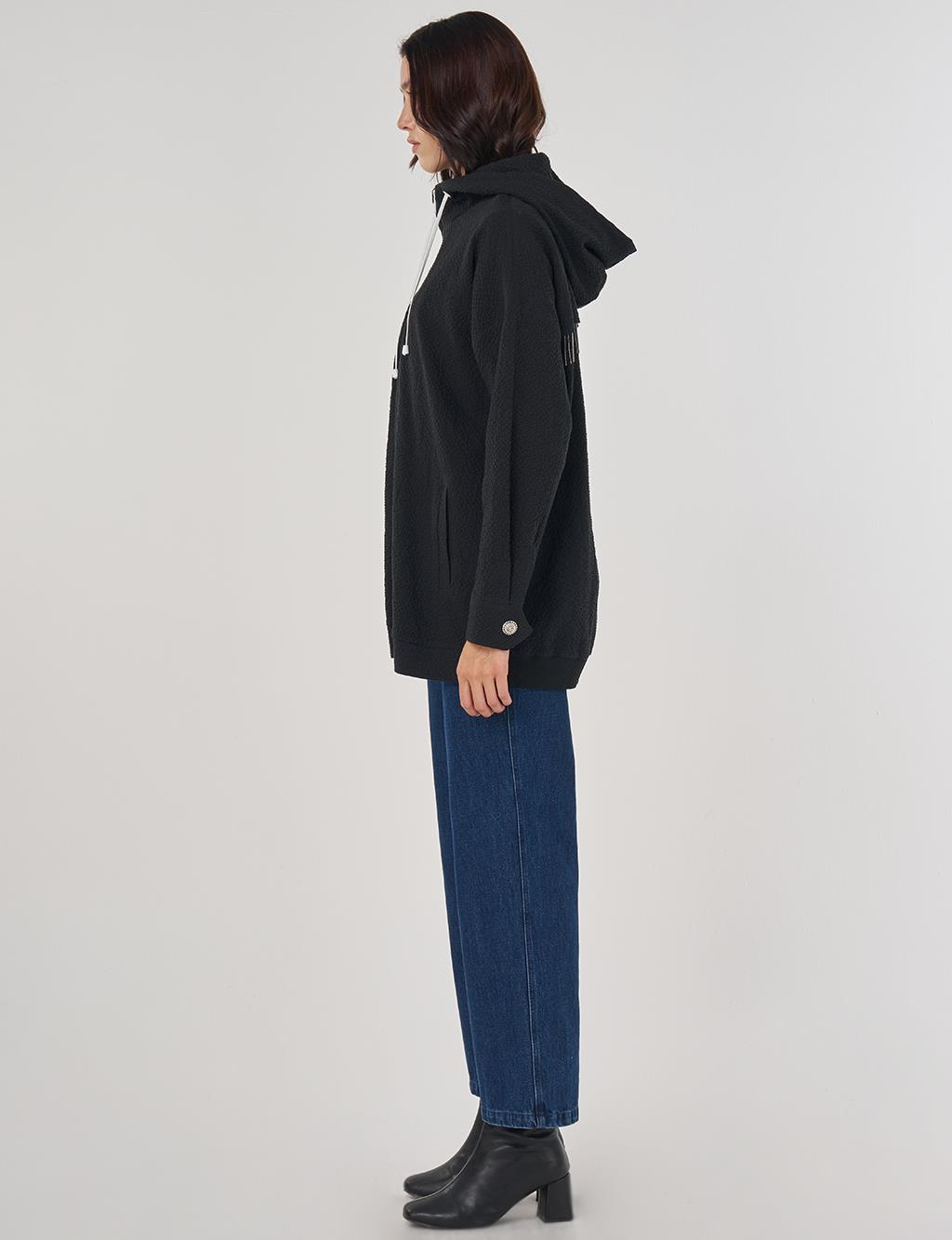 Hooded Embossed Jacket in Black