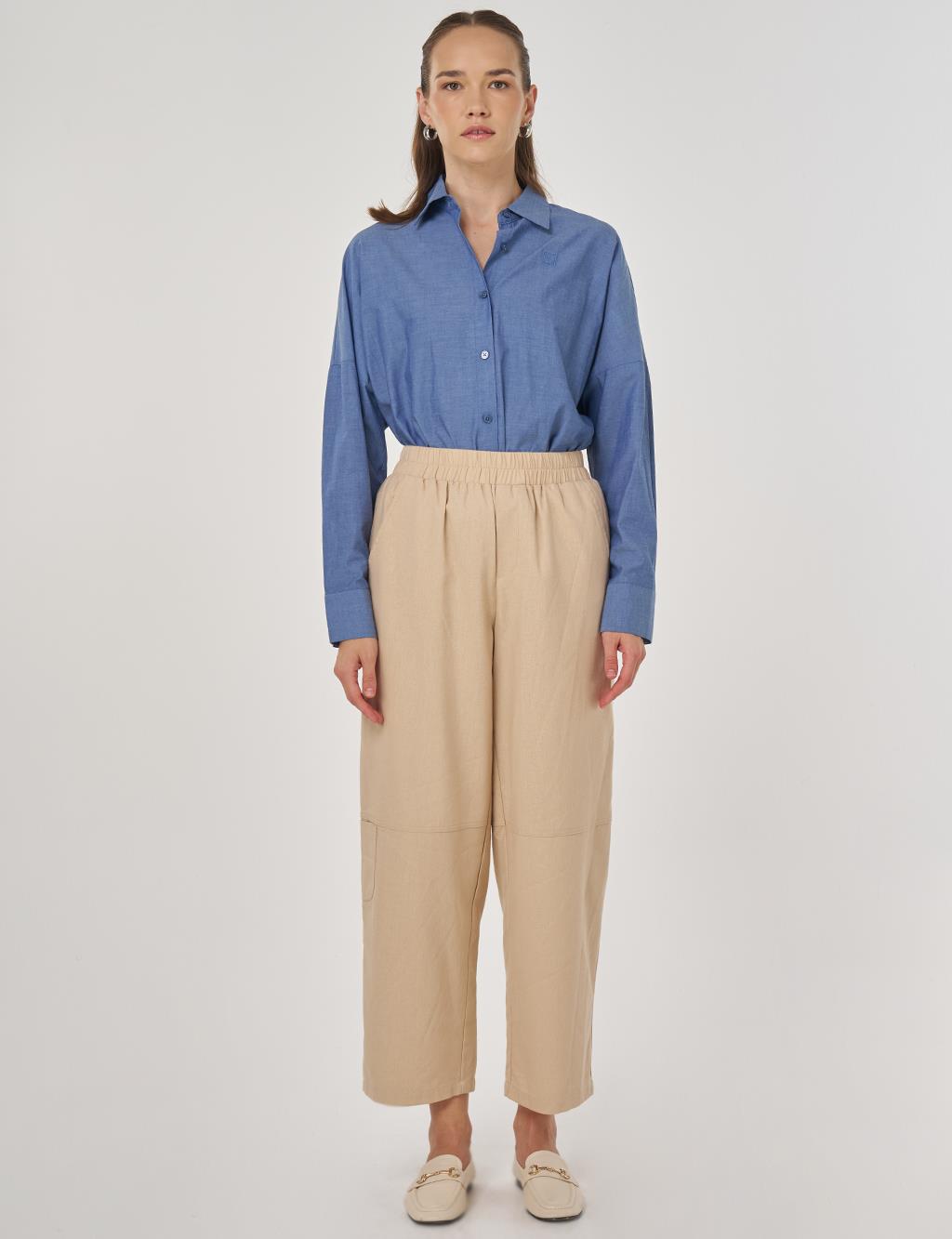 Relaxed-Fit Viscose Pants in Beige