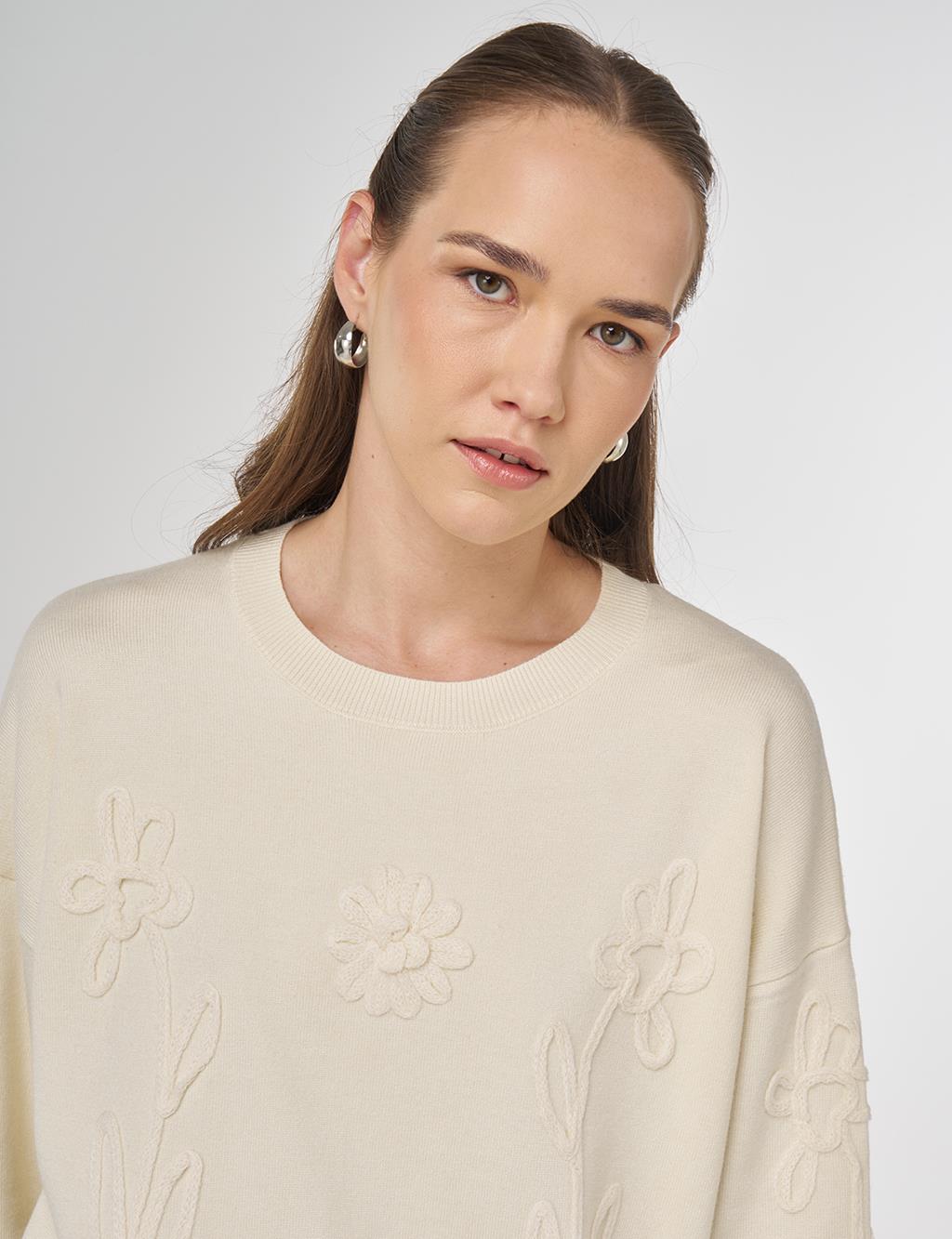 Appliquéd Viscose Knit Tunic in Cream