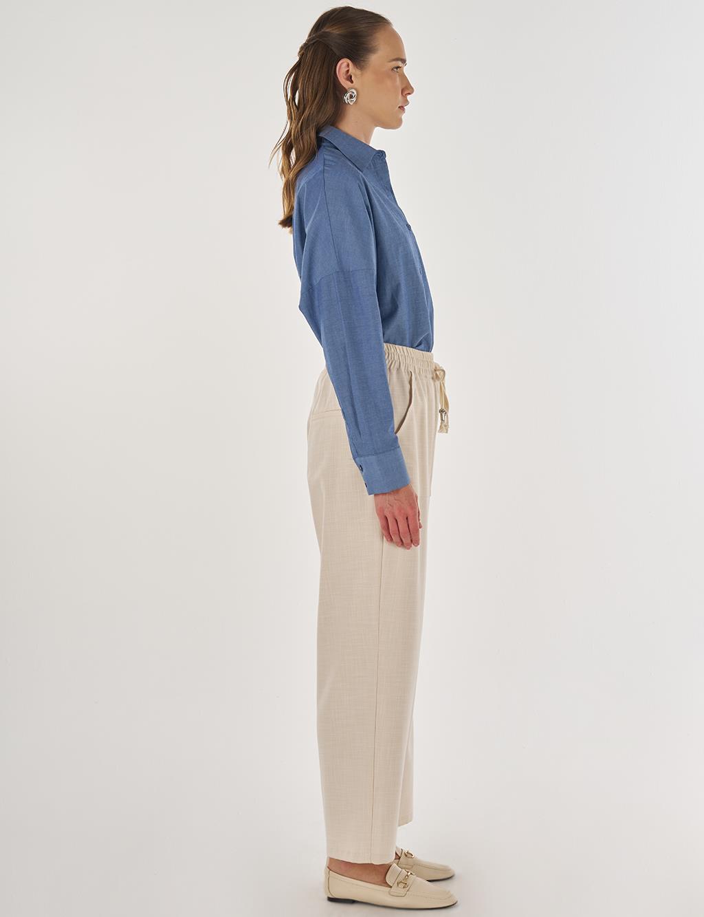 Yüksek Bel Rahat Kesim Pantolon Krem