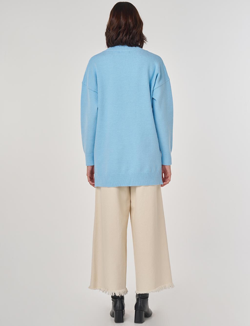 Pearl Embellished Knit Tunic in Crown Blue