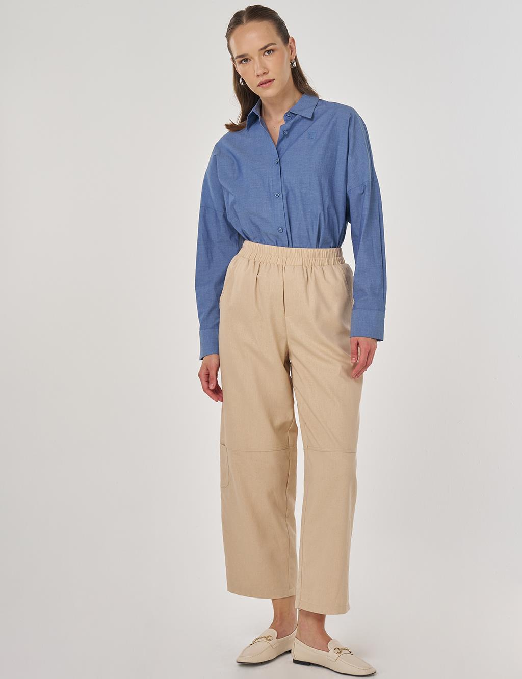 Relaxed-Fit Viscose Pants in Beige
