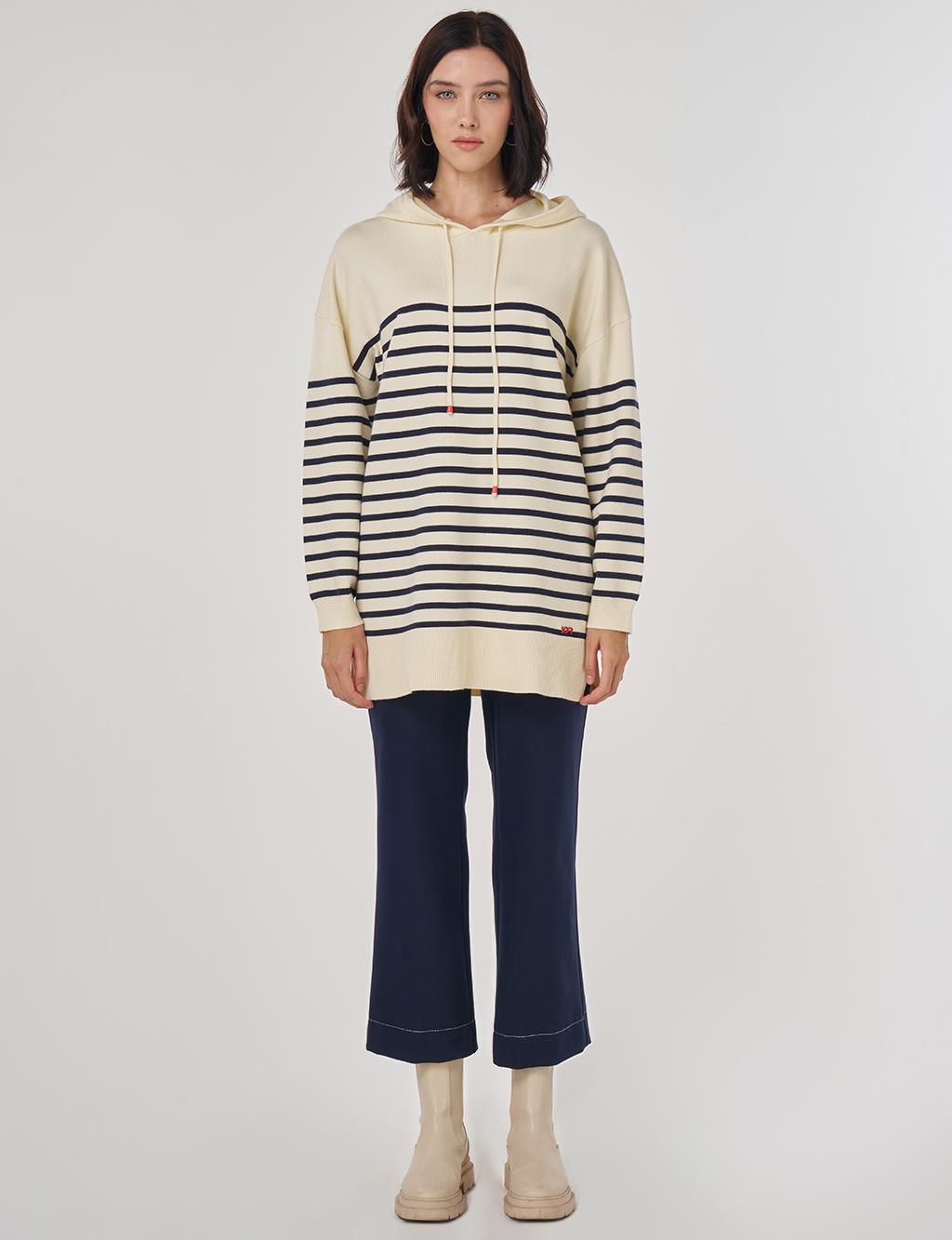 Striped Viscose Knit Tunic in Dark Navy