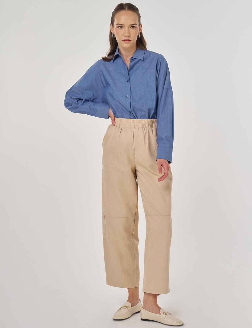 Relaxed-Fit Viscose Pants in Beige