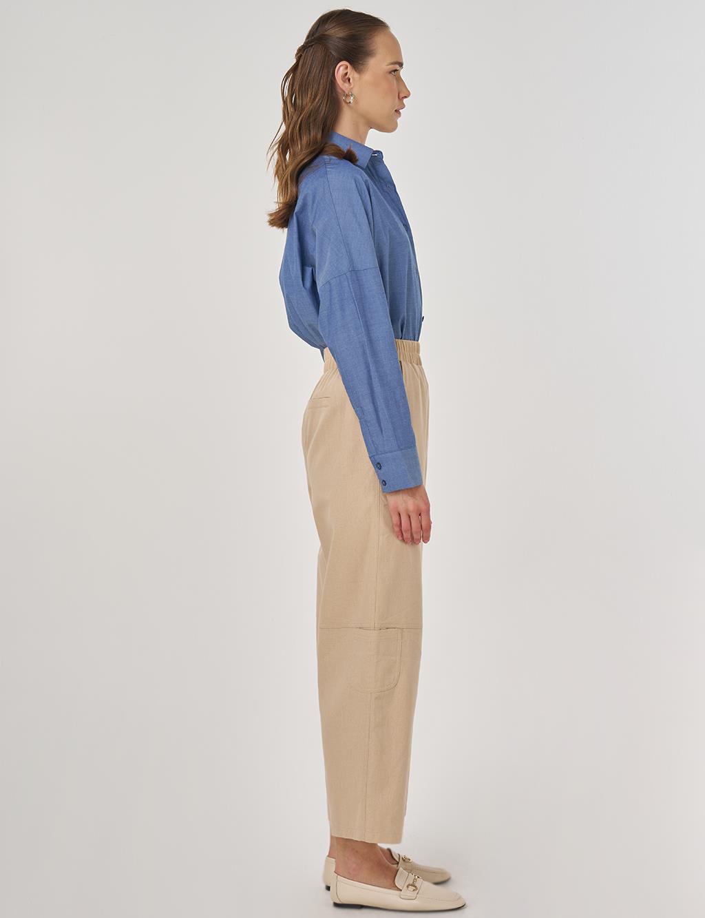Relaxed-Fit Viscose Pants in Beige