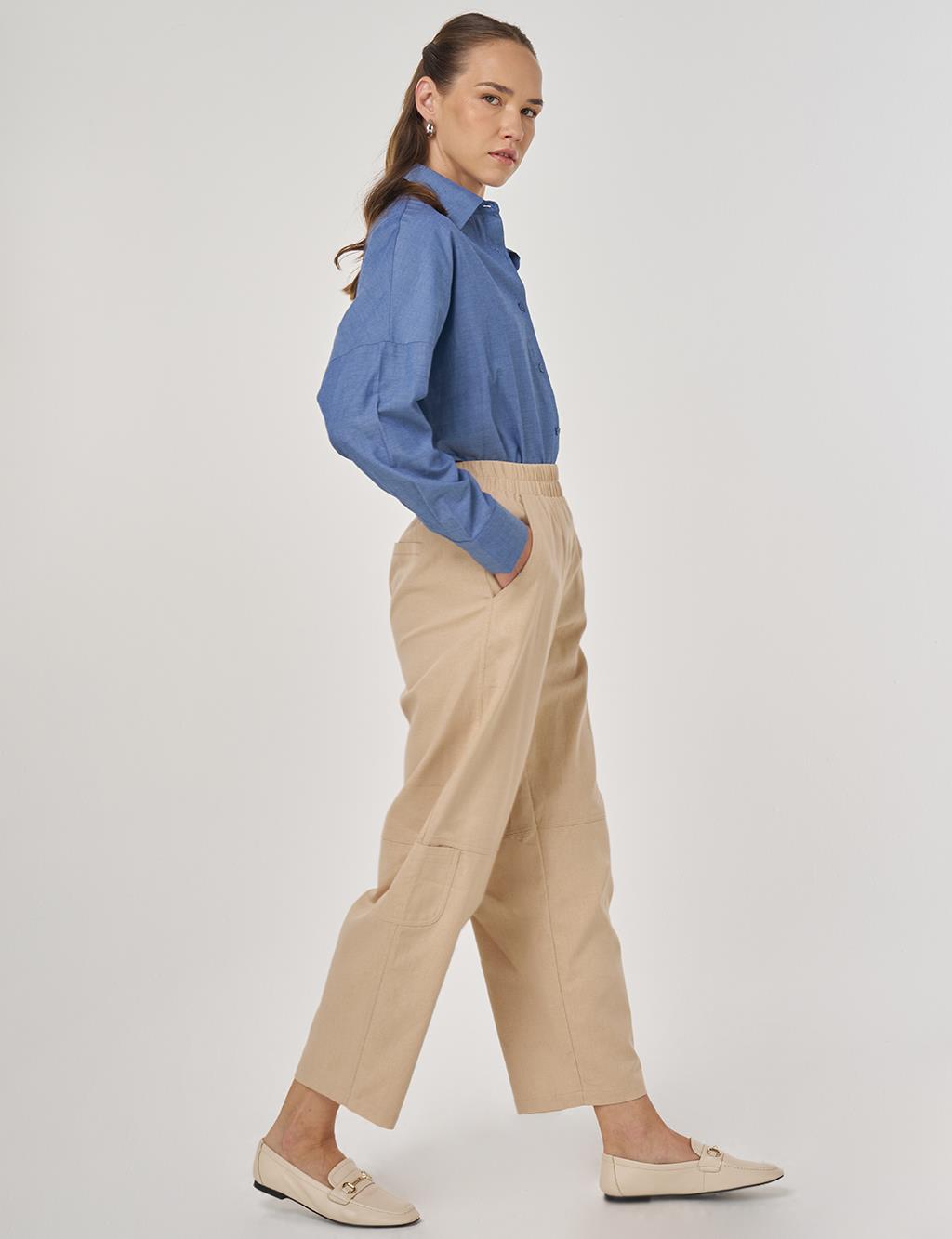 Relaxed-Fit Viscose Pants in Beige