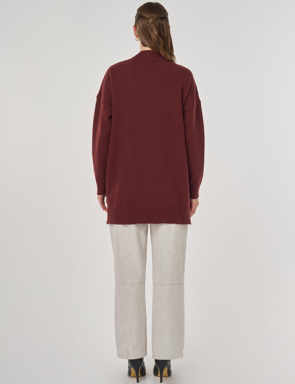 Pearl Embellished Knit Tunic in Burgundy