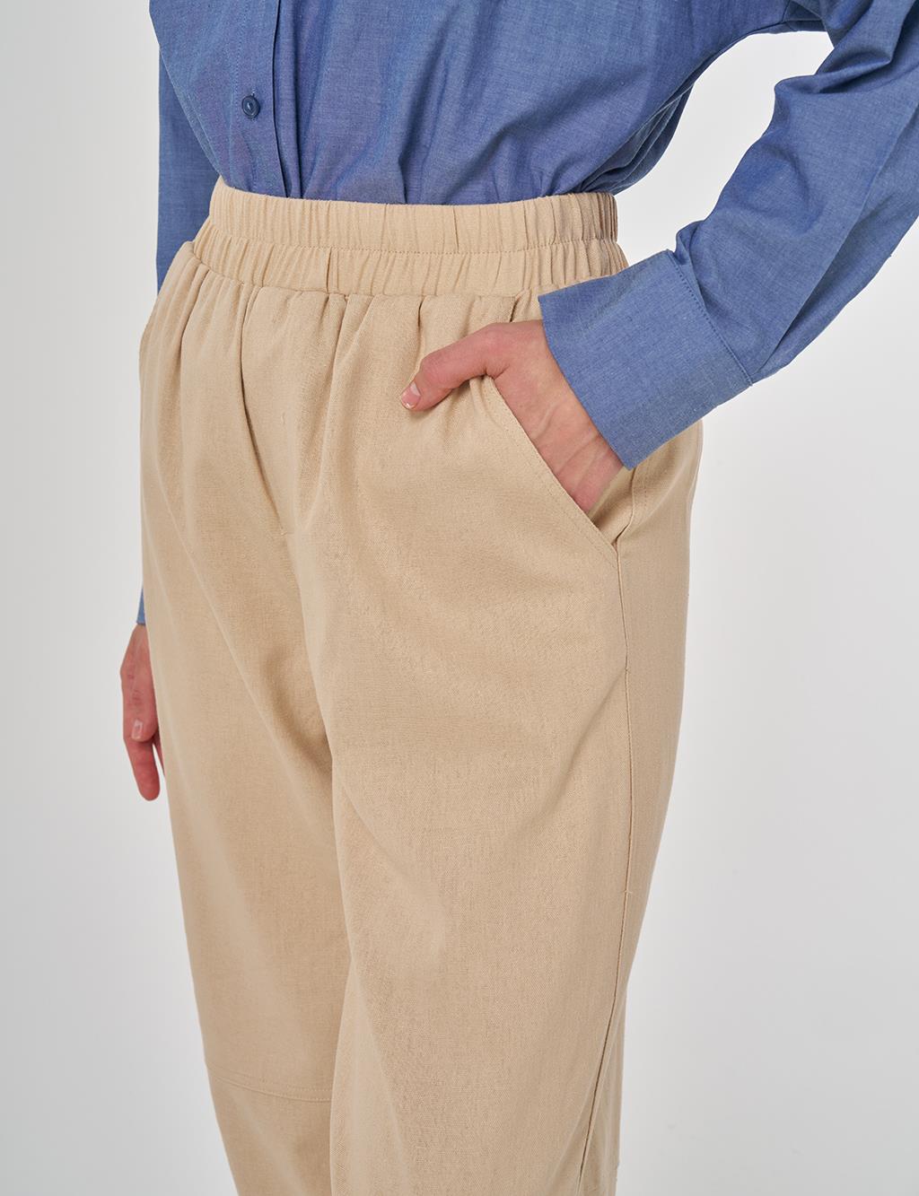 Relaxed-Fit Viscose Pants in Beige