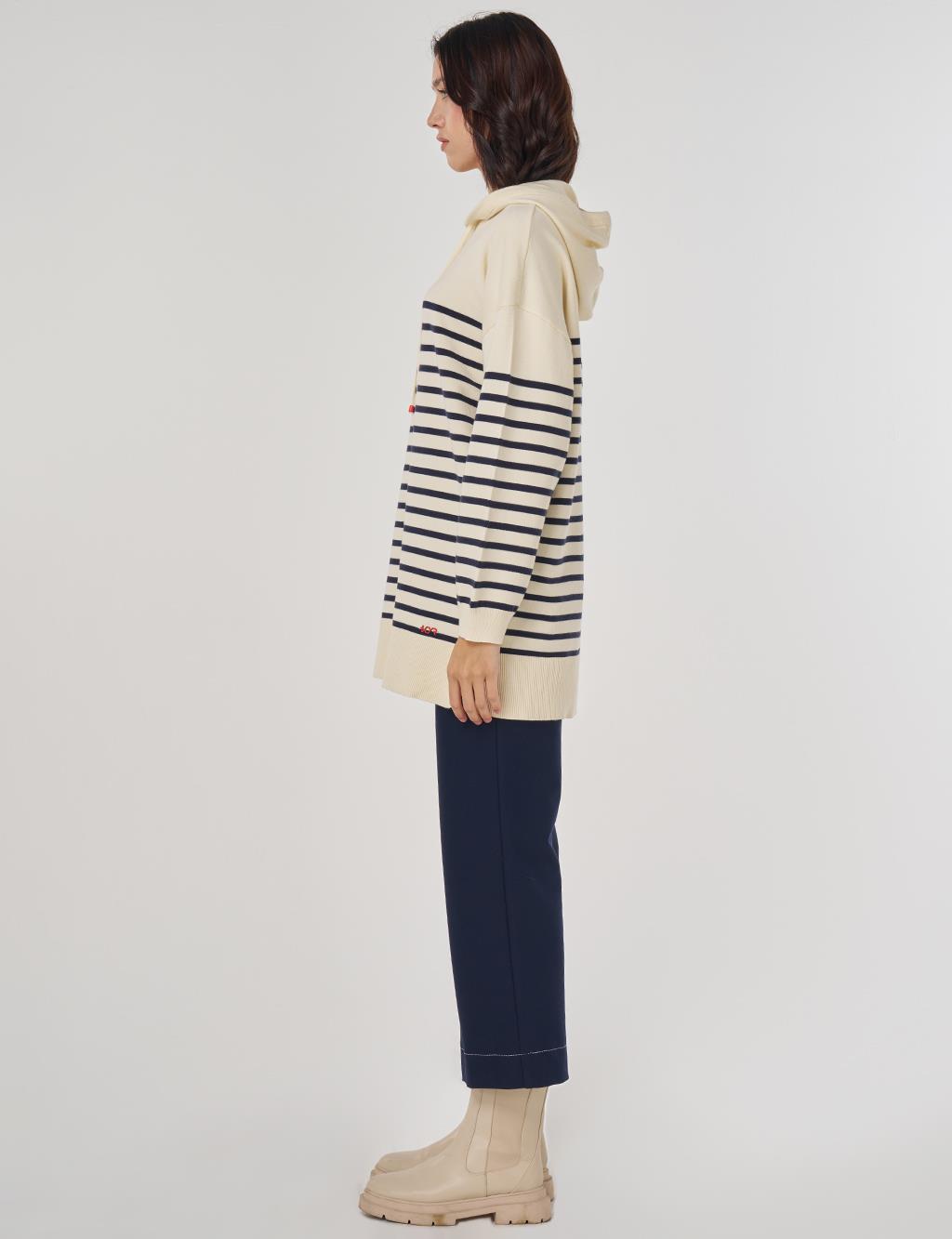 Striped Viscose Knit Tunic in Dark Navy