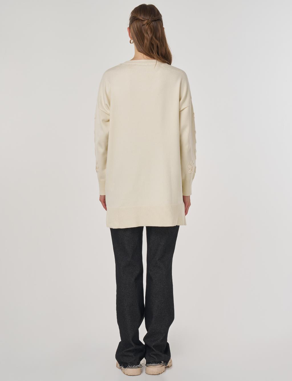 Appliquéd Viscose Knit Tunic in Cream