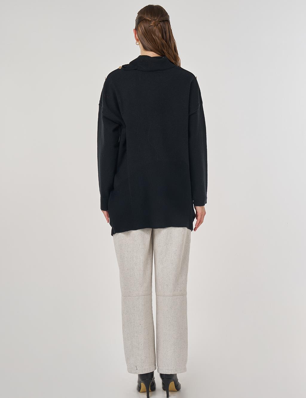 Button Detailed Knit Tunic in Black