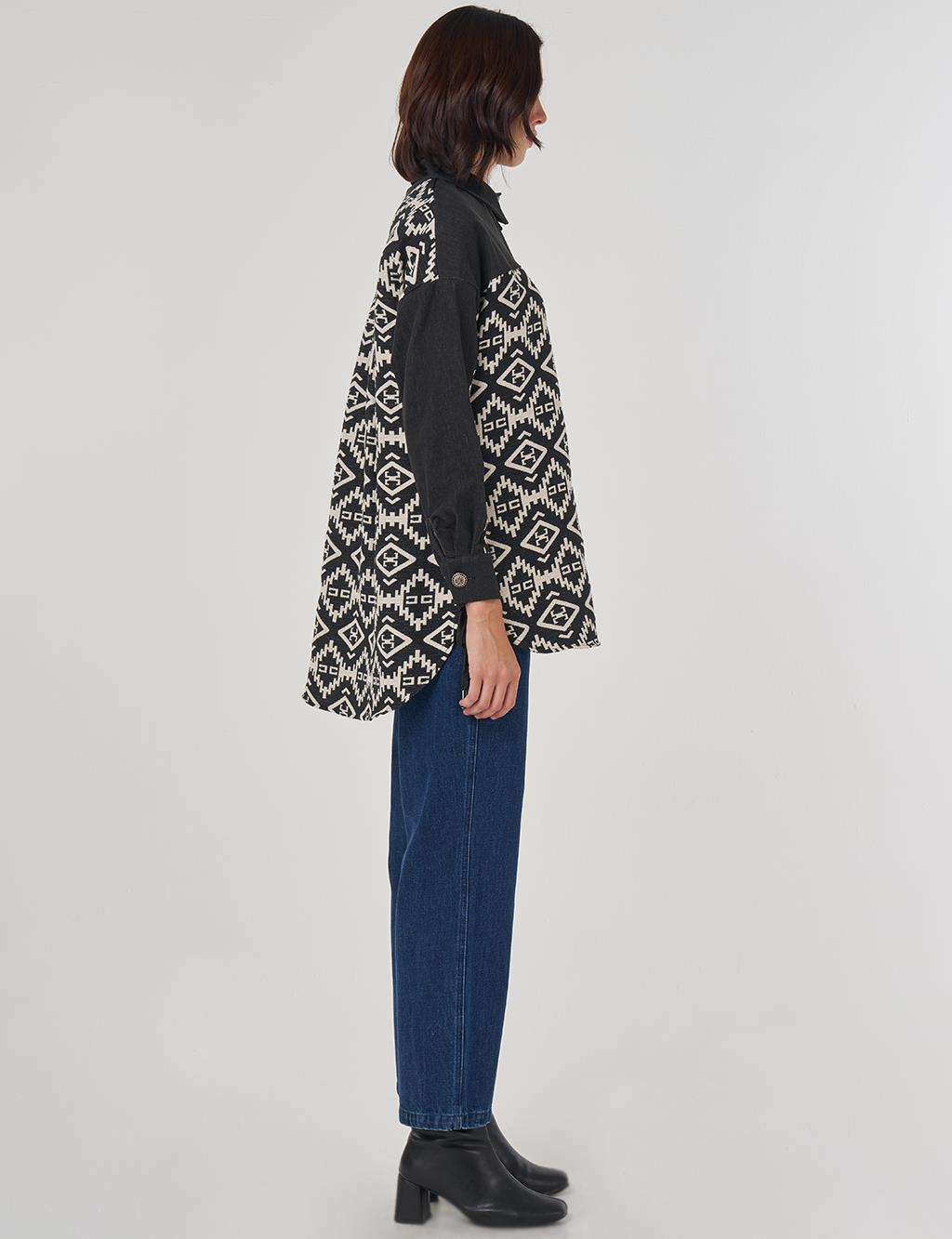 Ethnic Pattern Blouse in Black