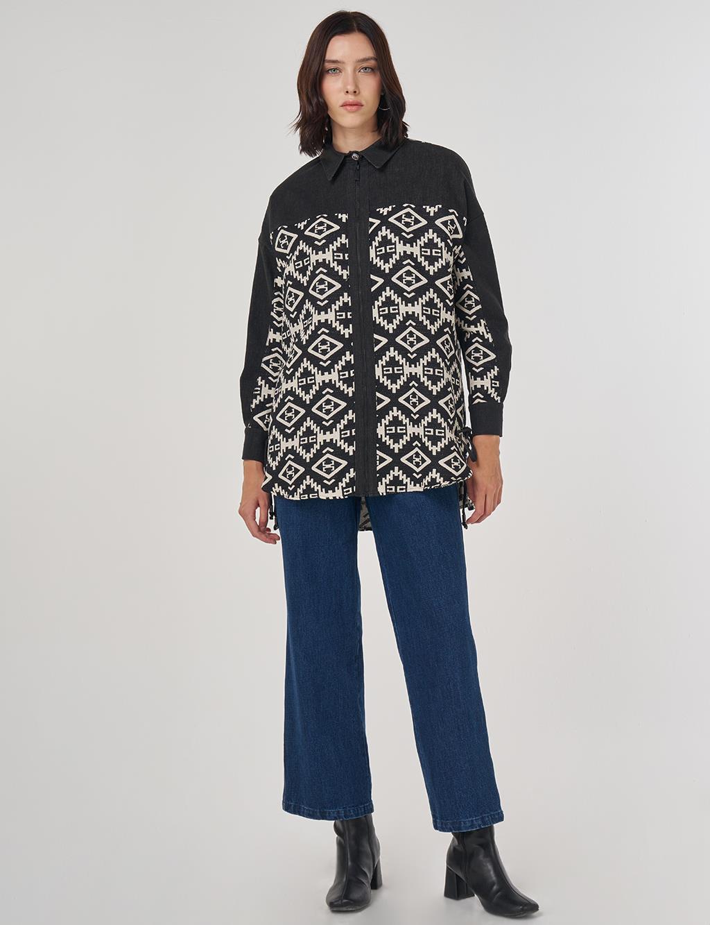 Ethnic Pattern Blouse in Black