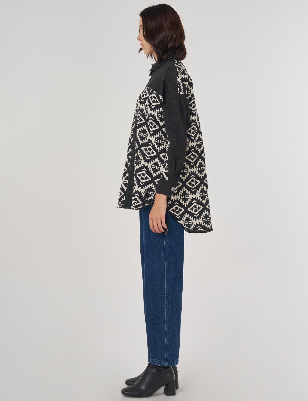 Ethnic Pattern Blouse in Black