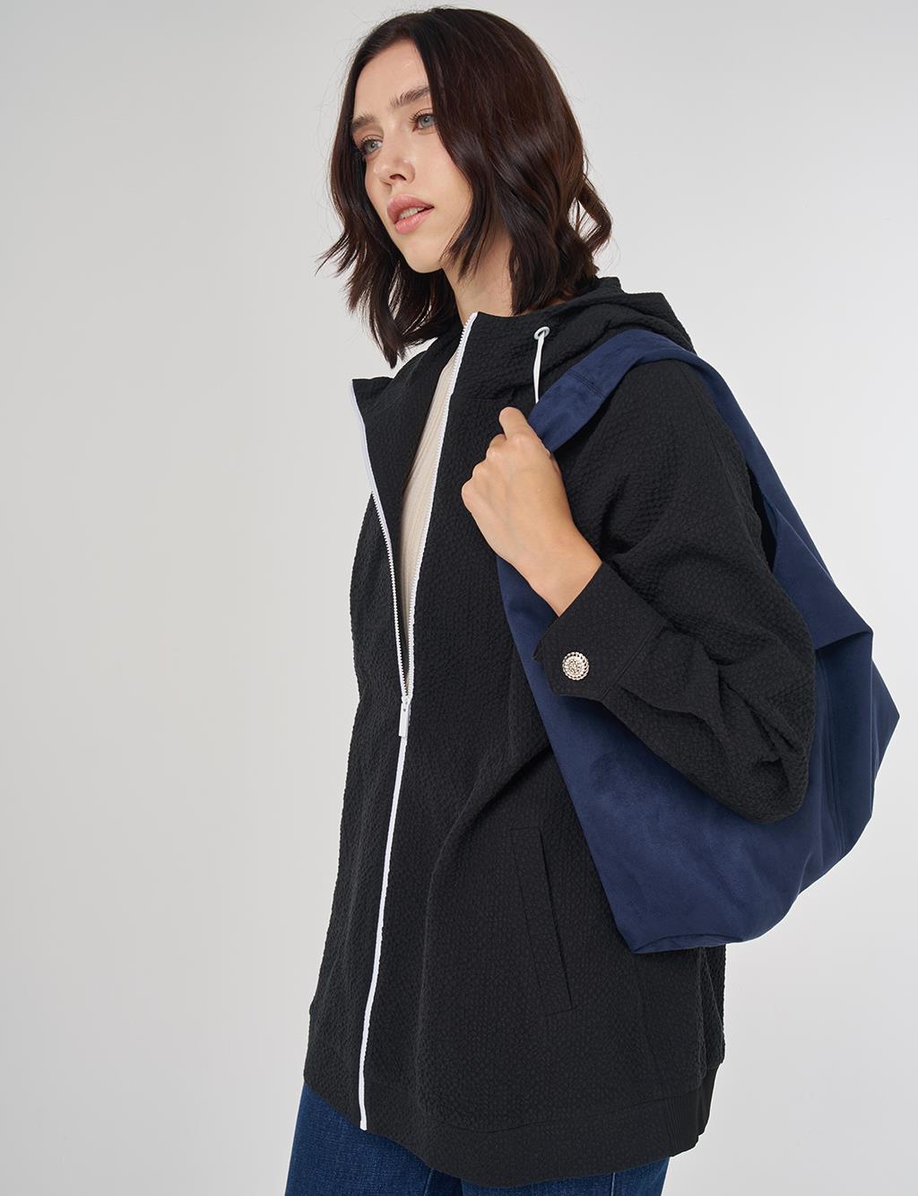 Hooded Embossed Jacket in Black