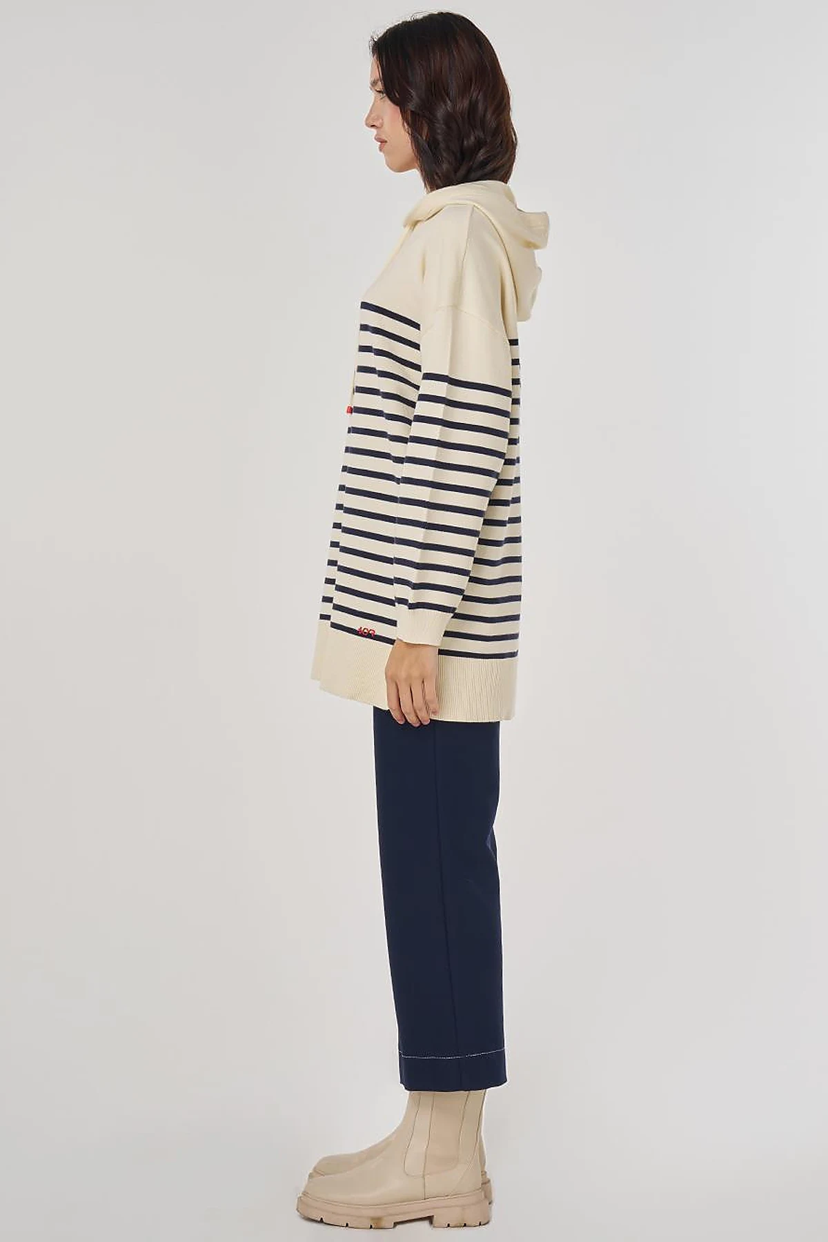 Striped Viscose Knit Tunic in Dark Navy