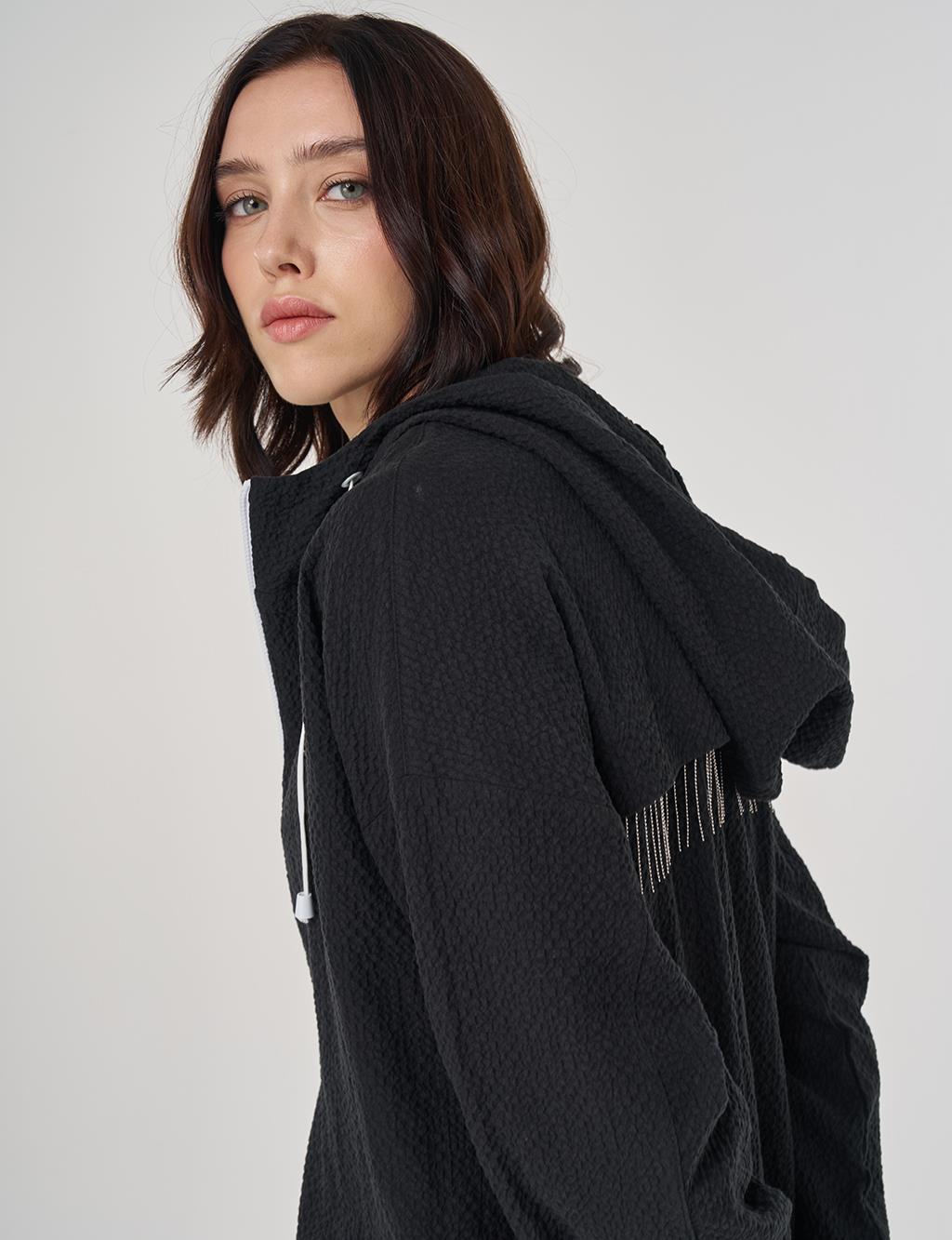 Hooded Embossed Jacket in Black