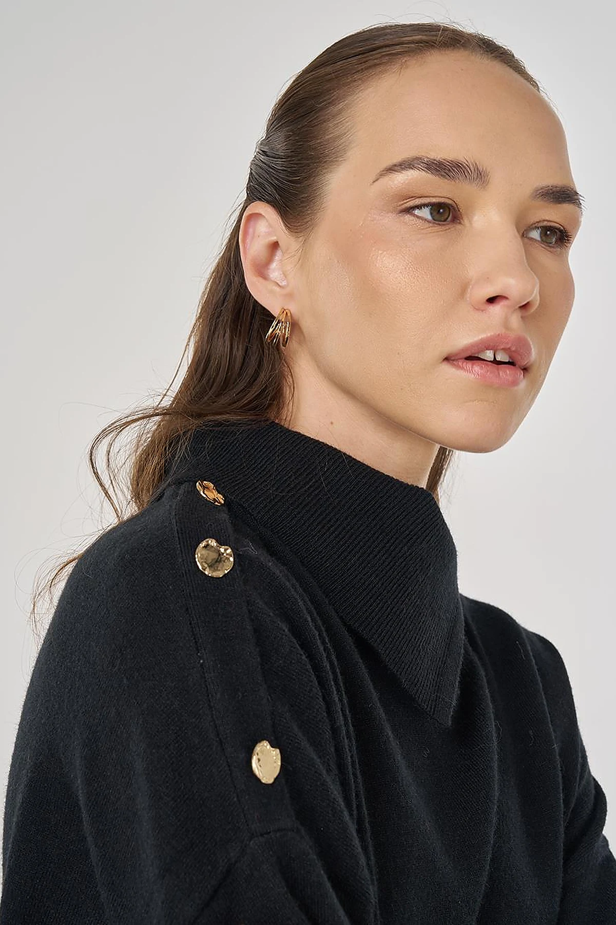 Button Detailed Knit Tunic in Black