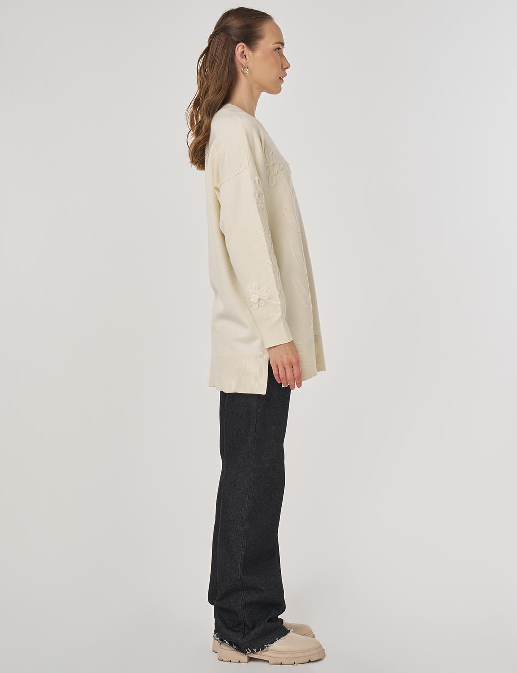 Appliquéd Viscose Knit Tunic in Cream