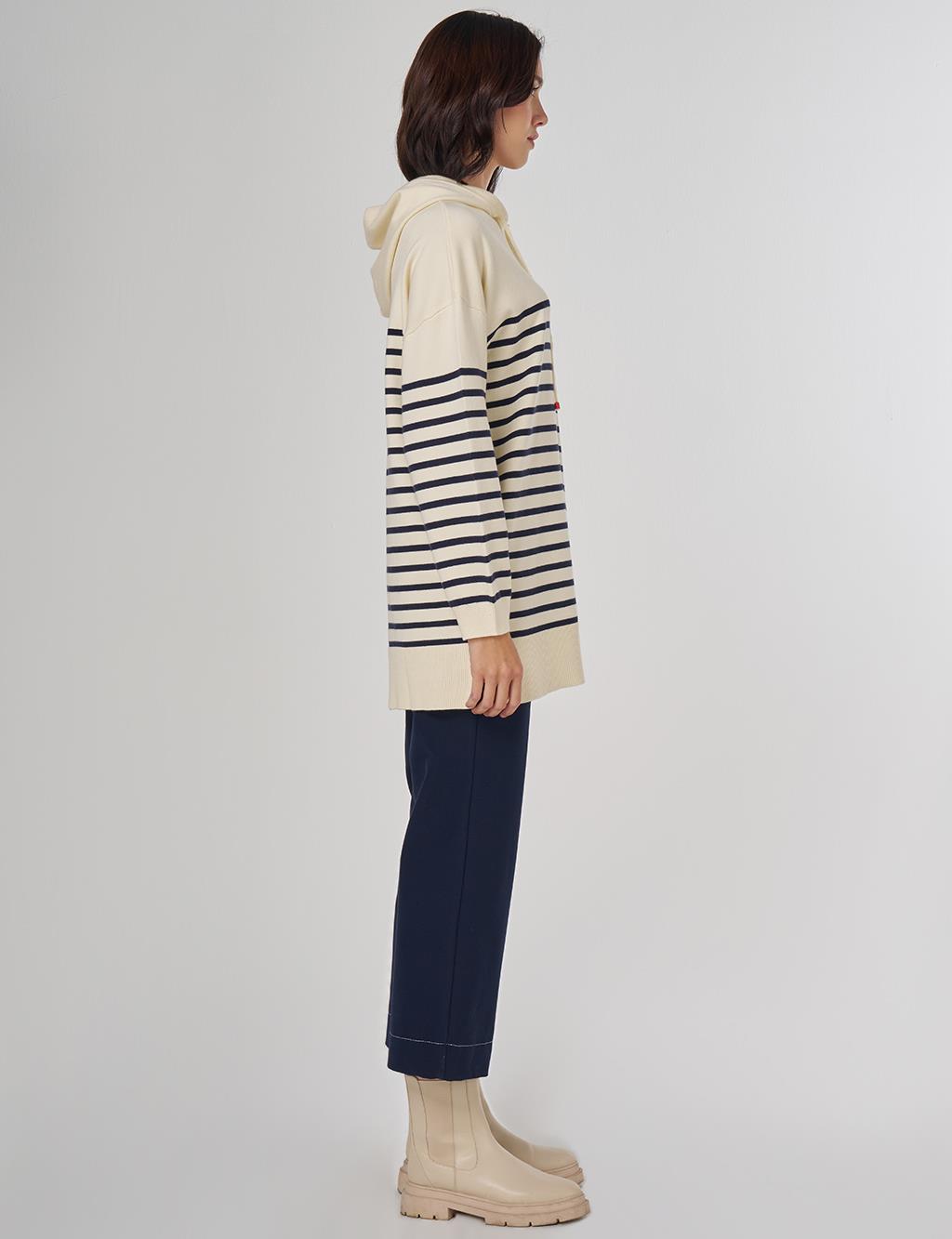 Striped Viscose Knit Tunic in Dark Navy