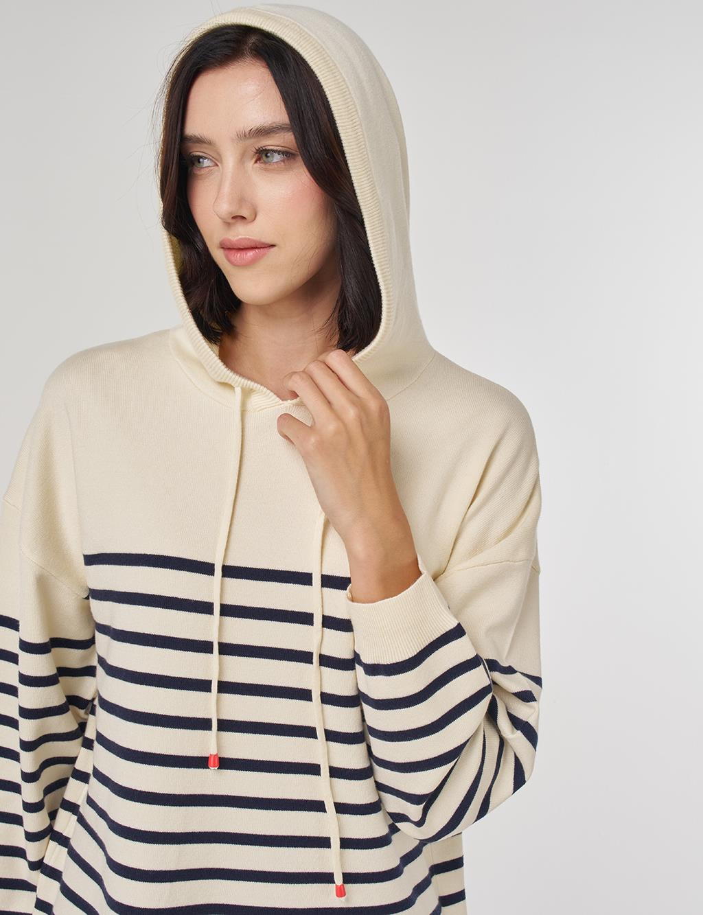 Striped Viscose Knit Tunic in Dark Navy