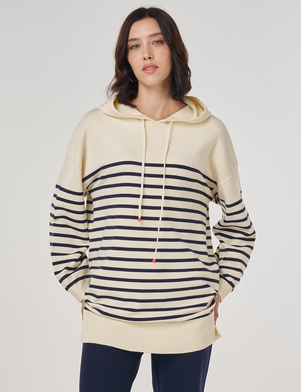 Striped Viscose Knit Tunic in Dark Navy