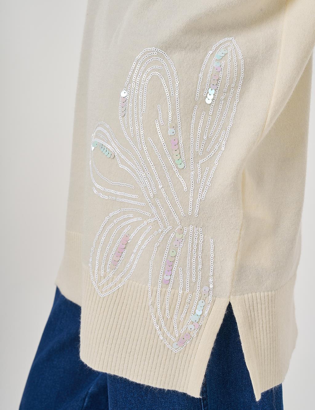 Sequin Detailed Knit Tunic in Cream