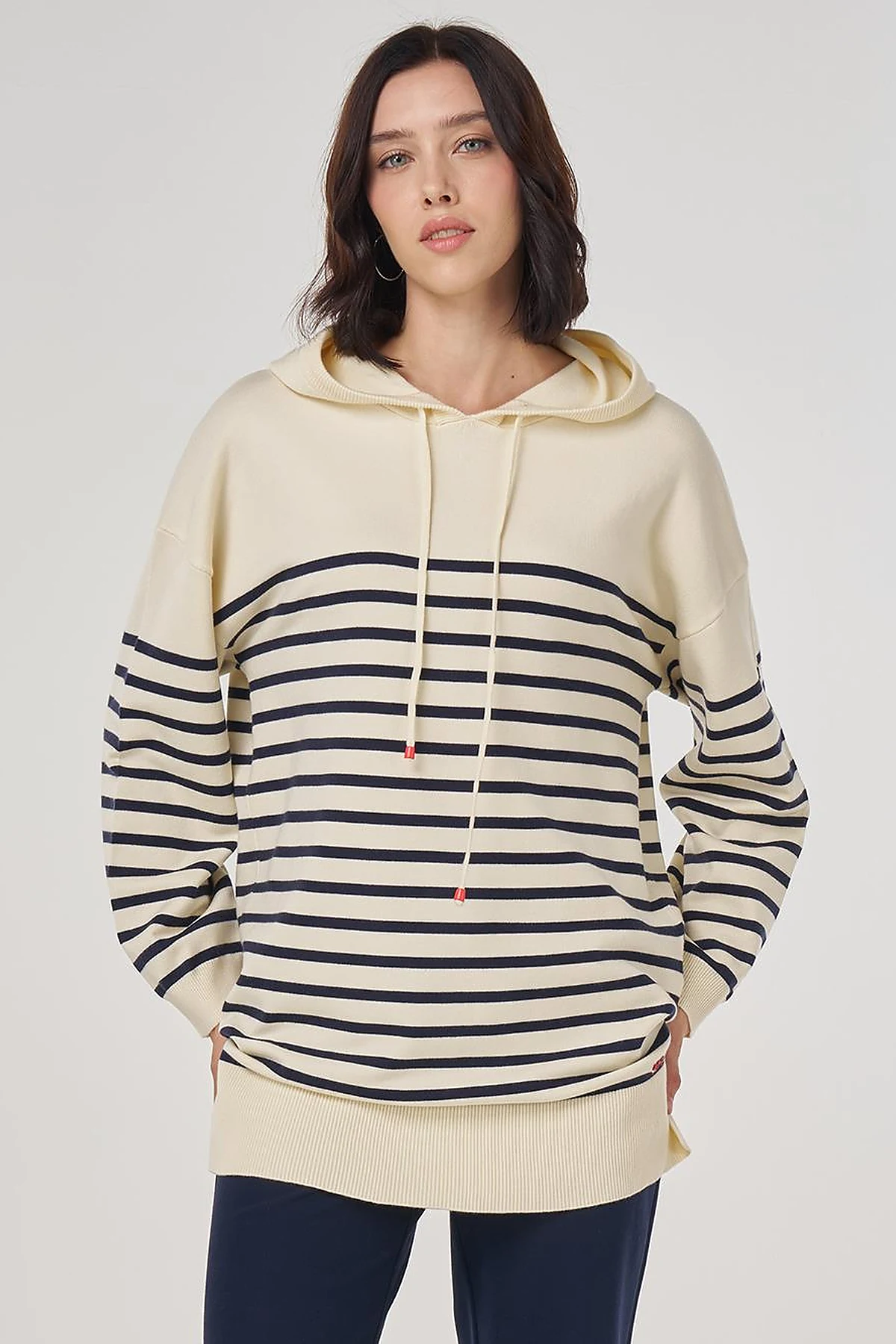 Striped Viscose Knit Tunic in Dark Navy
