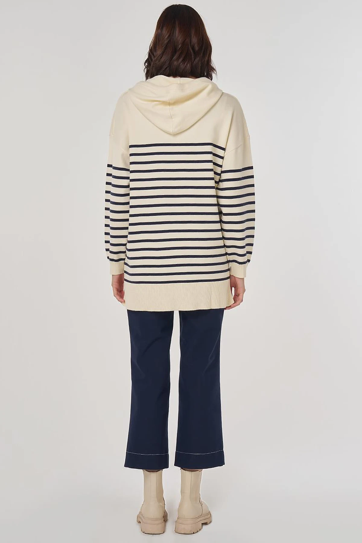 Striped Viscose Knit Tunic in Dark Navy