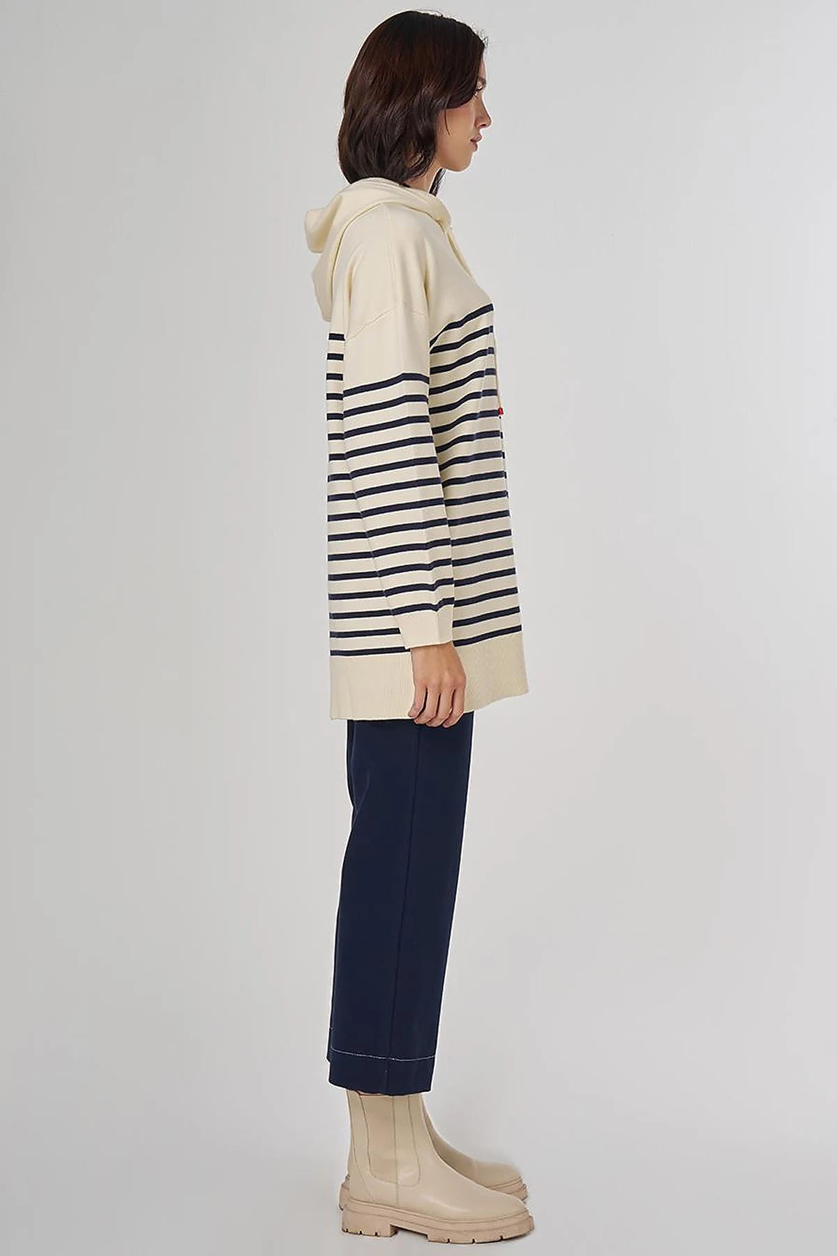 Striped Viscose Knit Tunic in Dark Navy