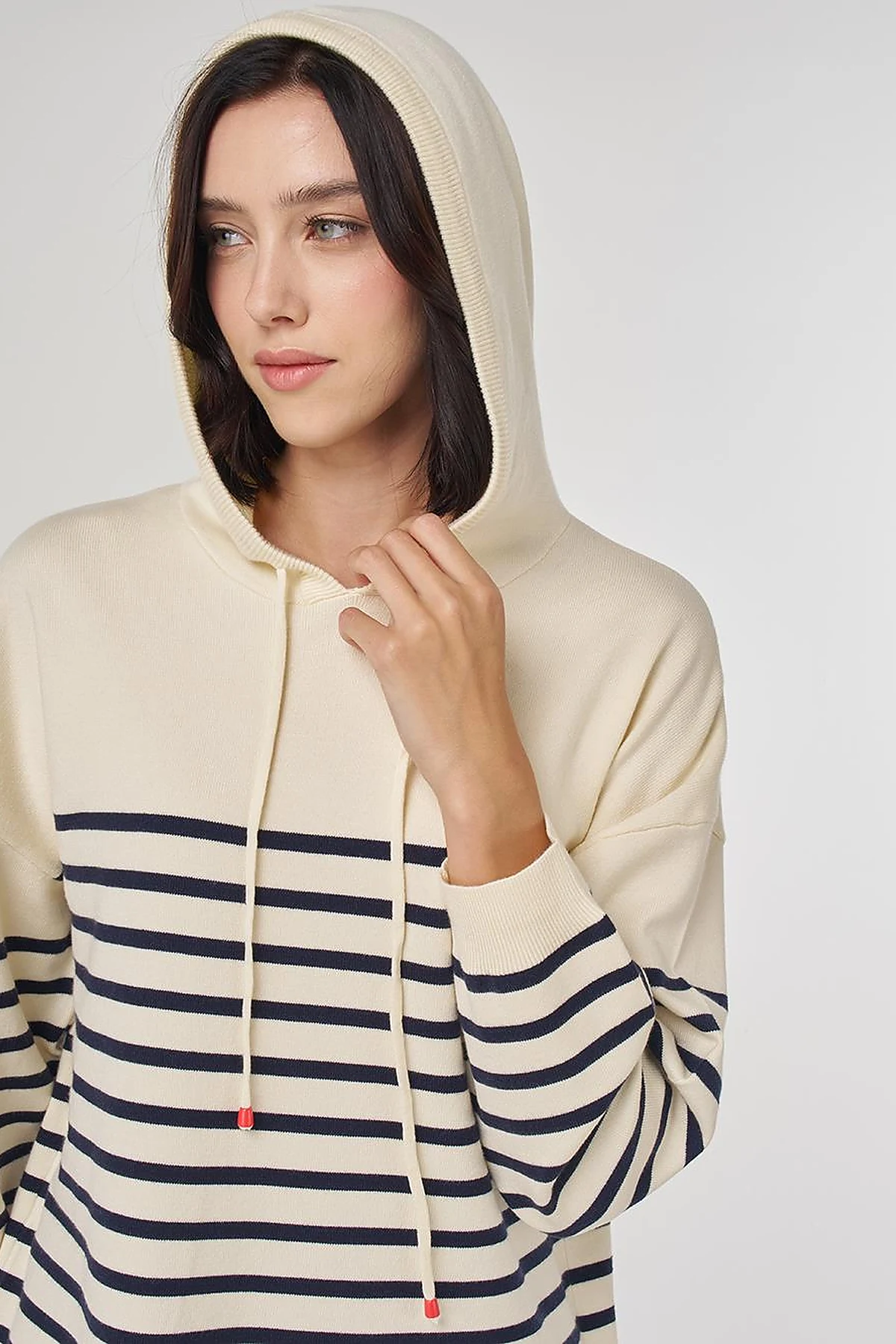 Striped Viscose Knit Tunic in Dark Navy