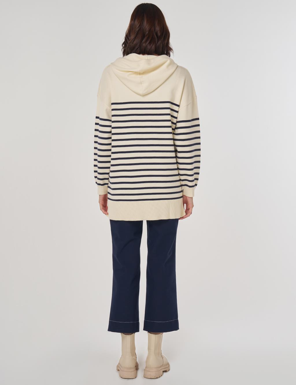 Striped Viscose Knit Tunic in Dark Navy