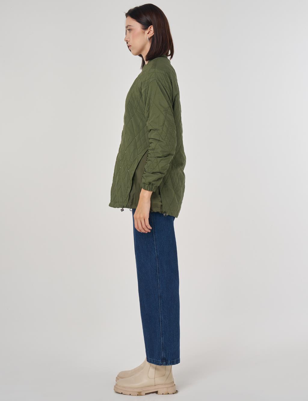 Embossed Pattern Jacket Forest Green