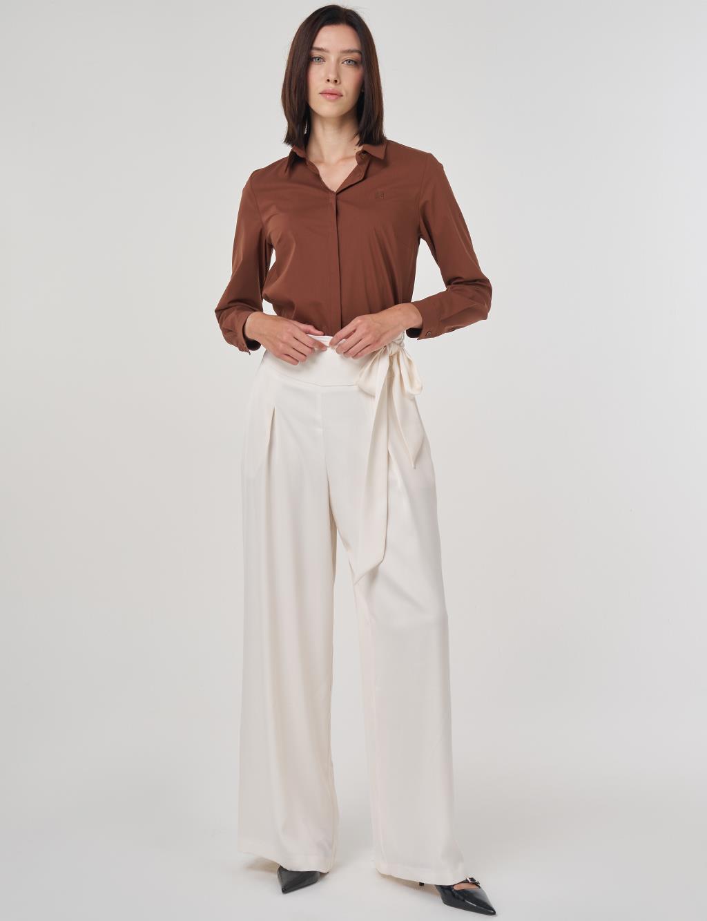 Waist Tie Satin Pants Ecru