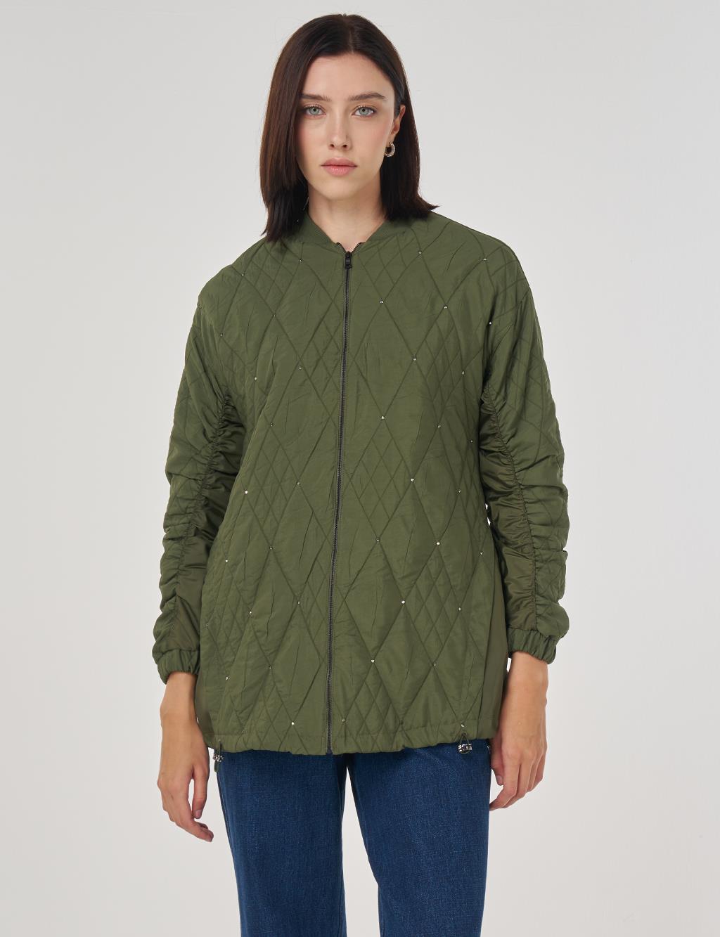 Embossed Pattern Jacket Forest Green