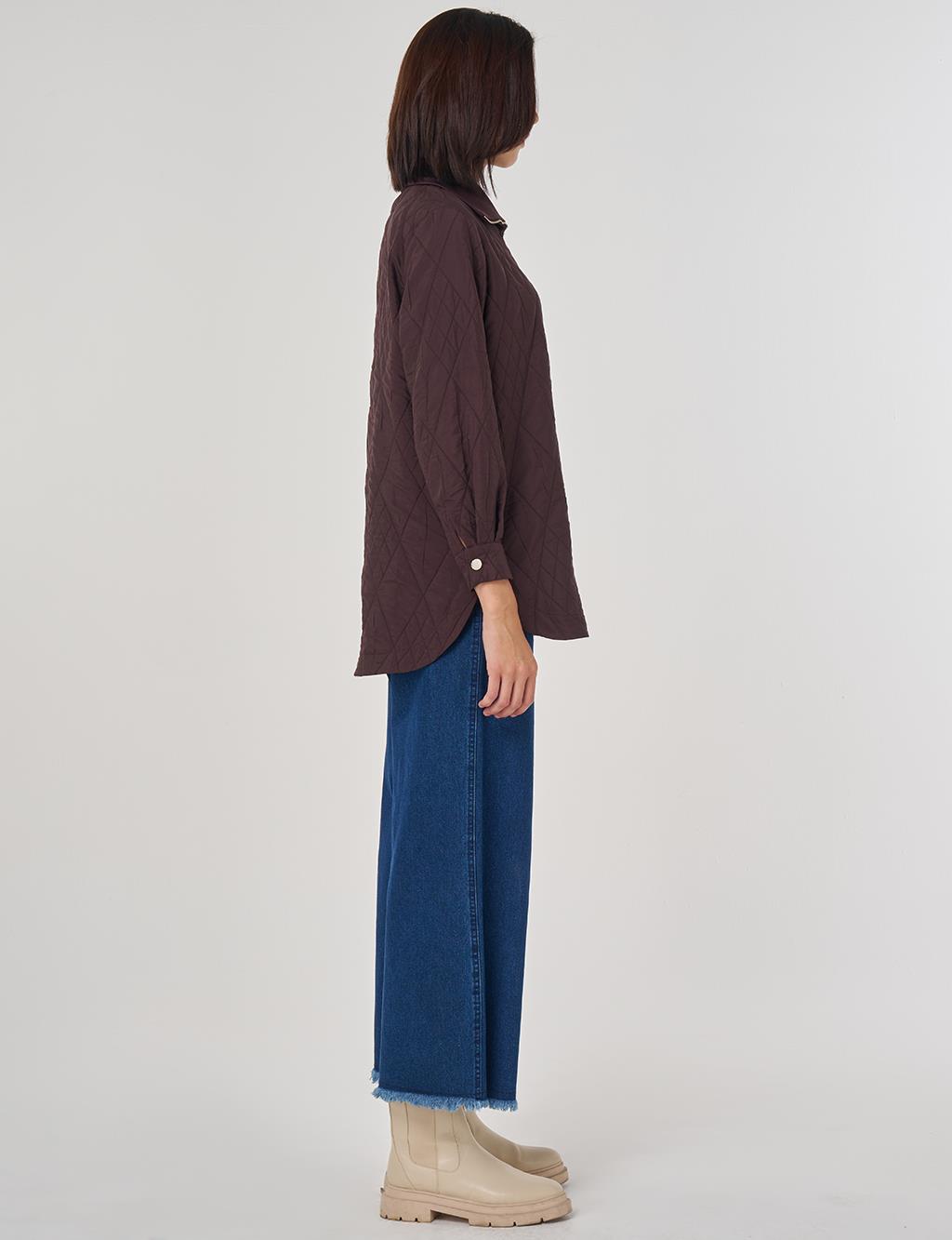 Geniş Yaka Kabartmalı Sweatshirt Koyu Bordo 