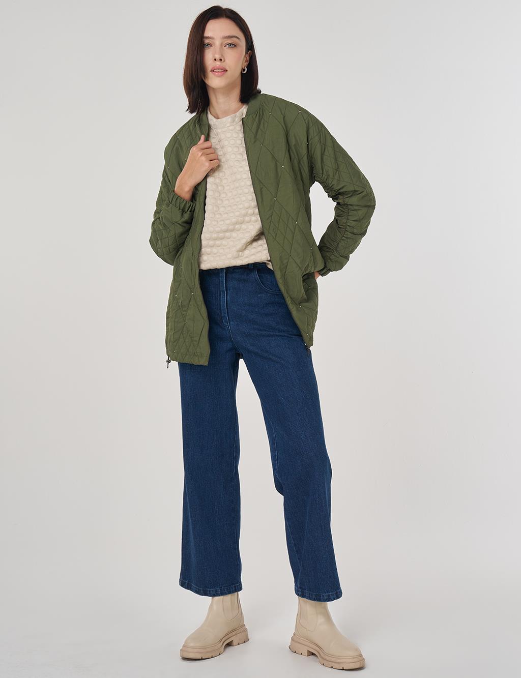 Embossed Pattern Jacket Forest Green