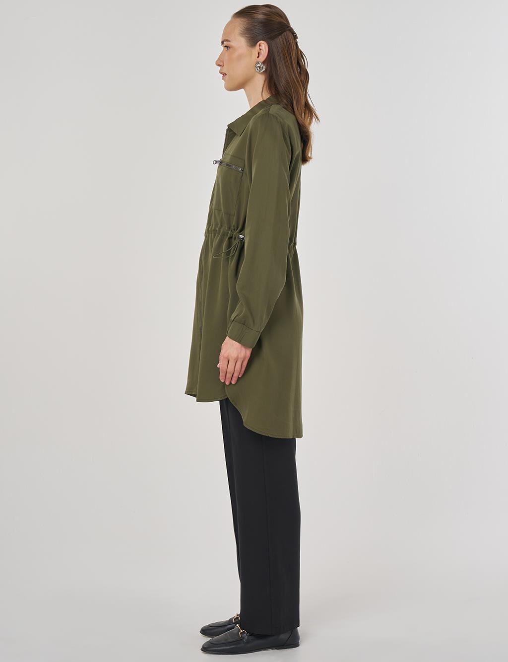 100% Lyocell Drawstring Waist Tunic Khaki