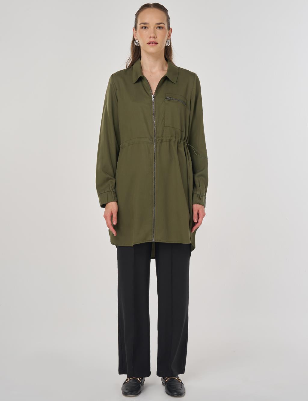 100% Lyocell Drawstring Waist Tunic Khaki