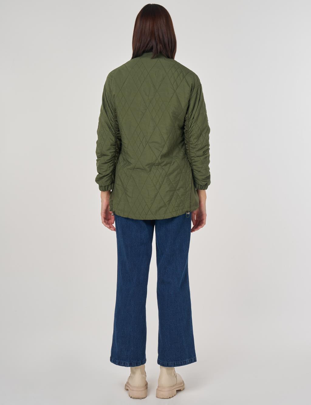 Embossed Pattern Jacket Forest Green