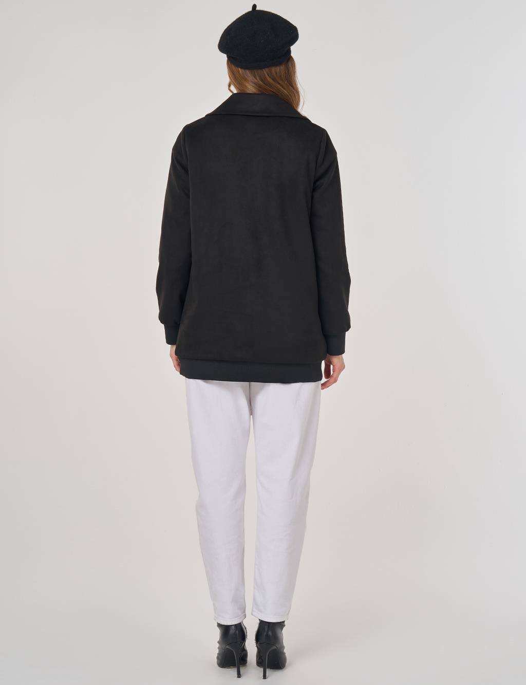 Fermuarlı Süet Ceket Siyah 