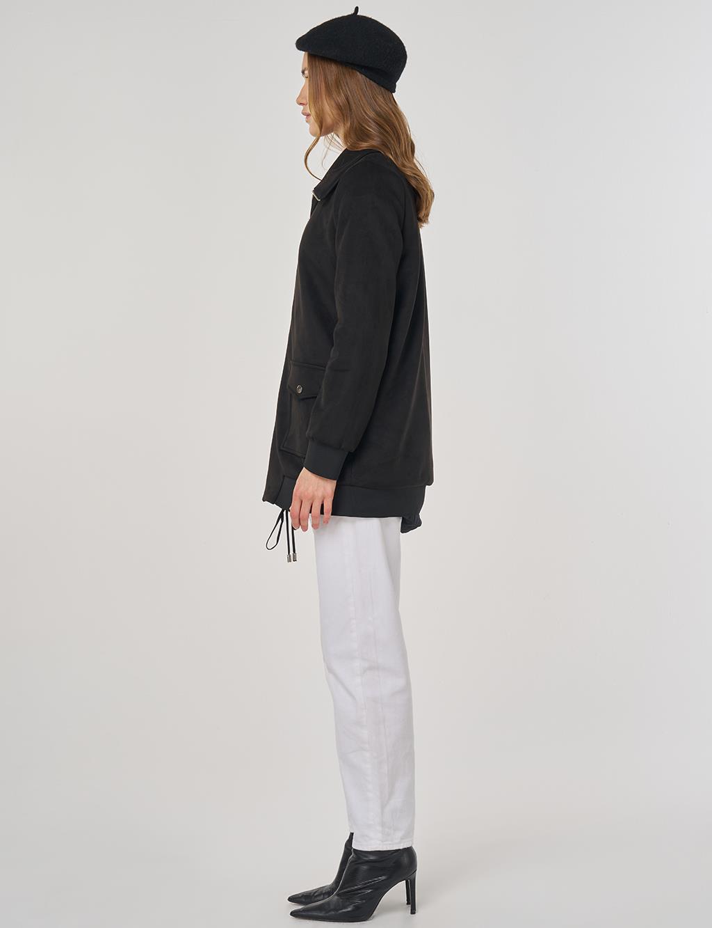 Fermuarlı Süet Ceket Siyah 