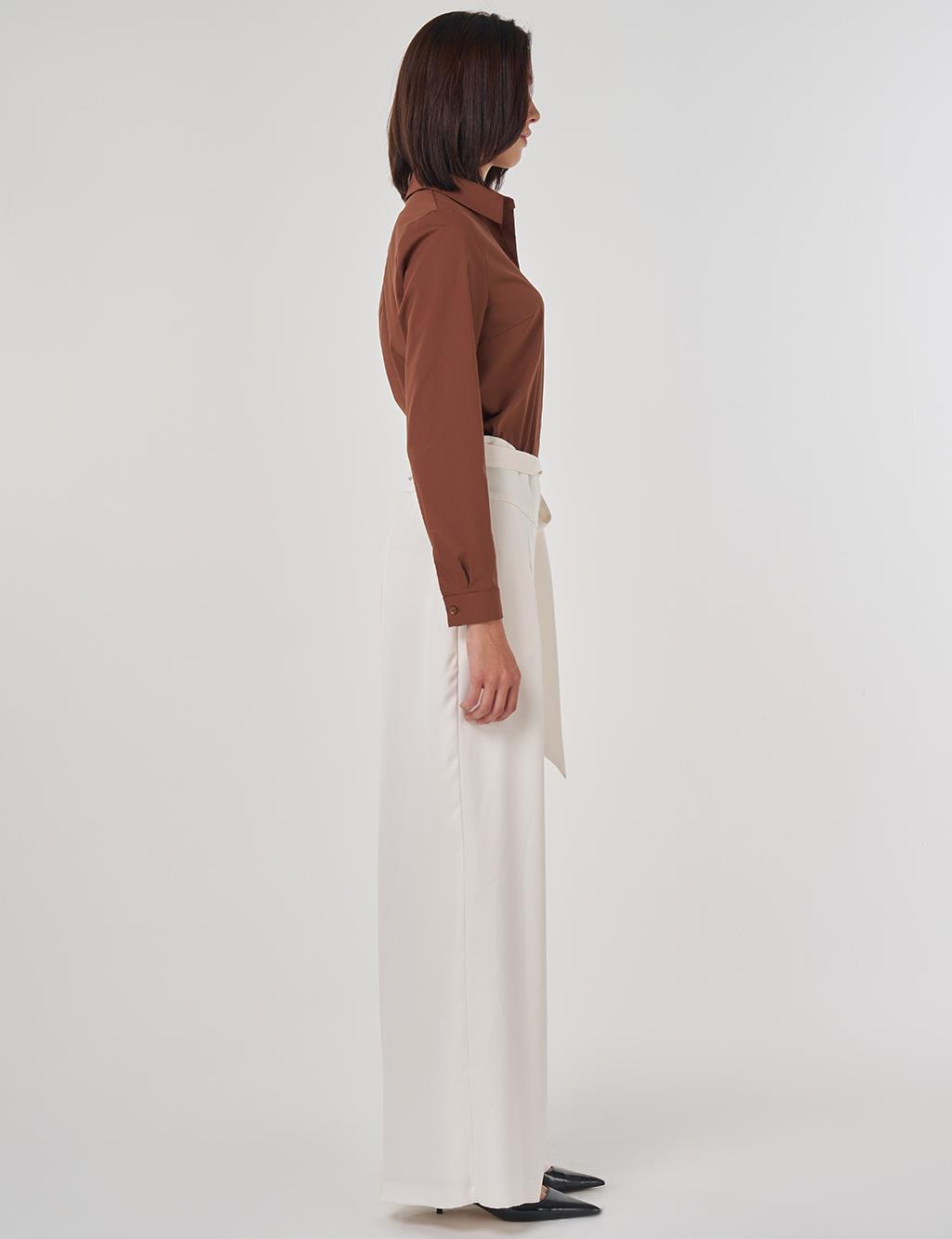 Waist Tie Satin Pants Ecru