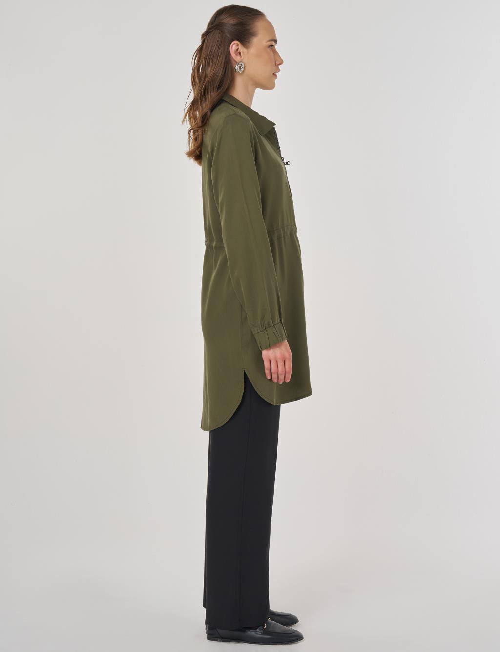 100% Lyocell Drawstring Waist Tunic Khaki